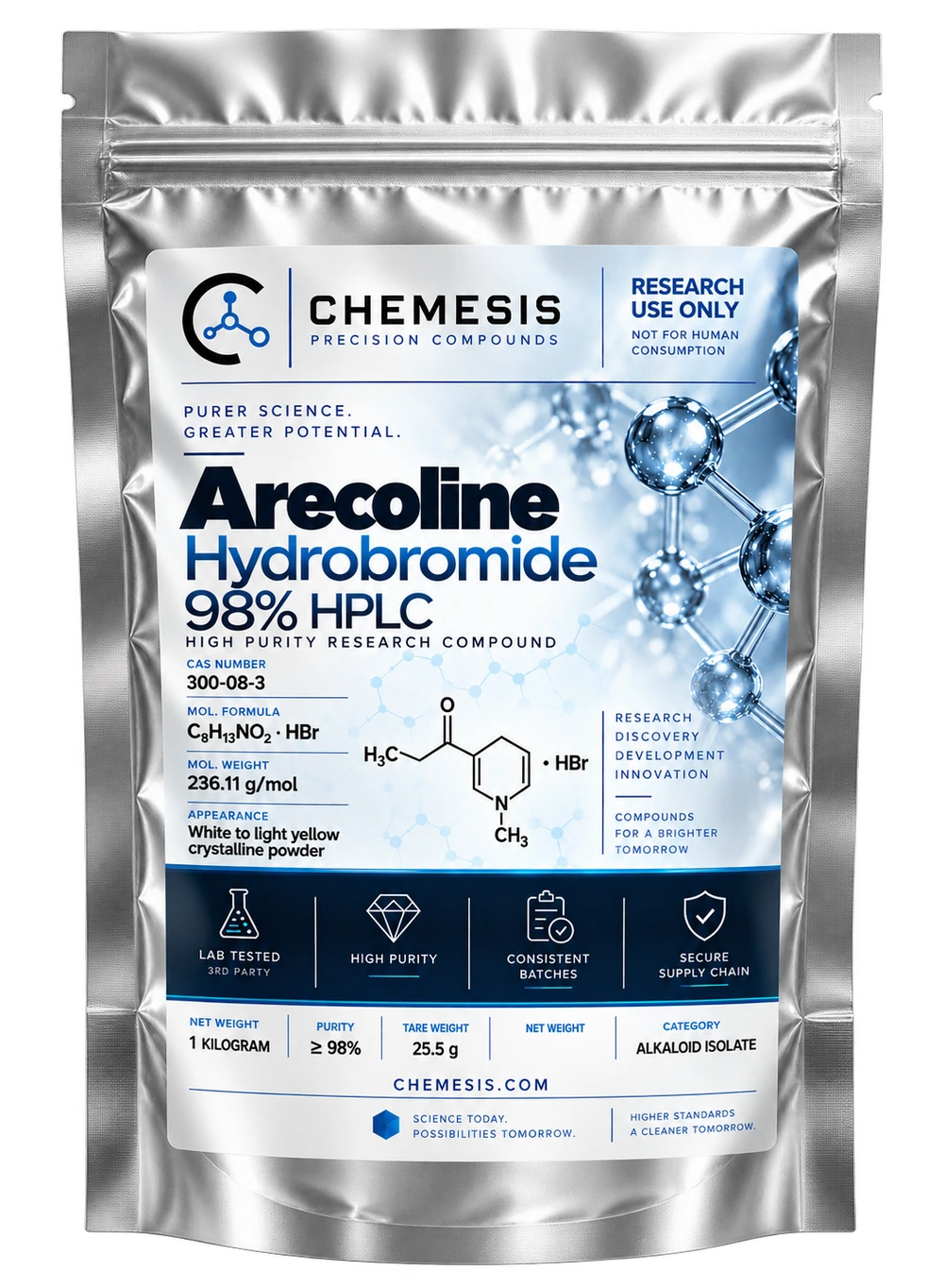 Arecoline Hydrobromide — 98% HPLC research compound packaging